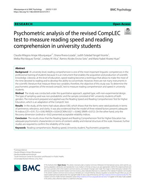 Pdf Psychometric Analysis Of The Revised Complec Test To Measure Reading Speed And Reading