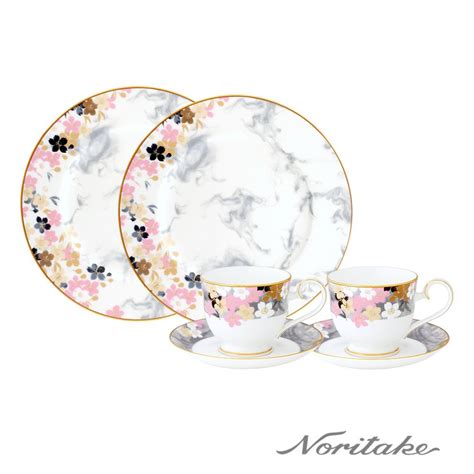 Noritake 月影浮花雙人下午茶4件組咖啡杯圓盤 骨瓷 Pchome 24h購物