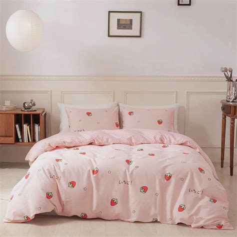 Dreamingo Twin Pink Strawberry Duvet Cover 100 Cotton Cute