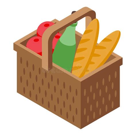 Icono De Cesta De Picnic Completo Vector Isom Trico Cesta De Mimbre