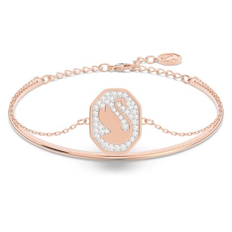 Signum Bangle Swan White Rose Gold Tone Plated Swarovski