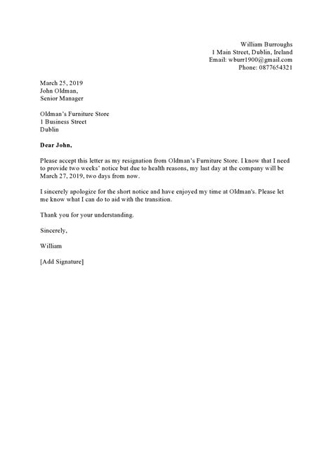 30+ Short Notice Resignation Letters (FREE) - TemplateArchive