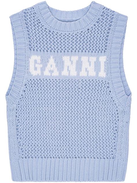 Ganni Intarsia Knit Logo Organic Cotton Vest Farfetch