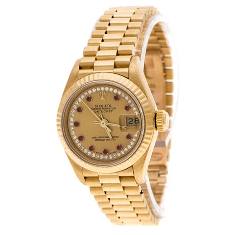 Rolex Gold Dial 18k Yellow Gold Diamonds 69178 Datejust Womens Wristwatch 26 Mm Rolex The