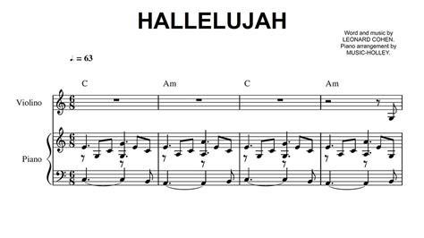 Leonard Cohen Hallelujah Violin And Piano Sheet Youtube