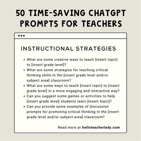 50 Time Saving Chatgpt Prompts For Teachers — Hello Teacher Lady