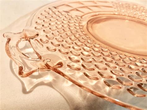 Vintage Blush Pink Depression Glass Bubble Serving Plate With Handles