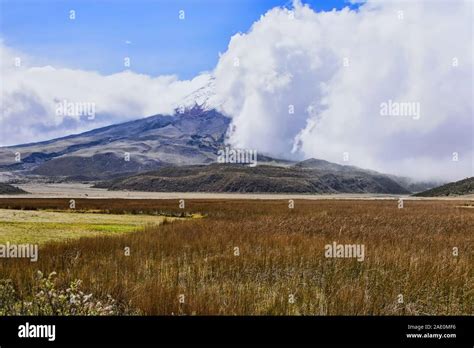 Cotopaxi Volcano In The Clouds Cotopaxi Natioanal Park Ecuador Stock