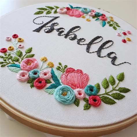 Customizable Baby Name Floral Embroidery Hoop Art Artofit