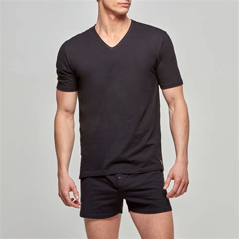 T Shirt Homme Col V Pur Coton Essentials Noir Par Impetus