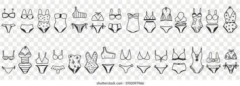 Female Bikini Swimwear Doodle Set Stock Vector Royalty Free