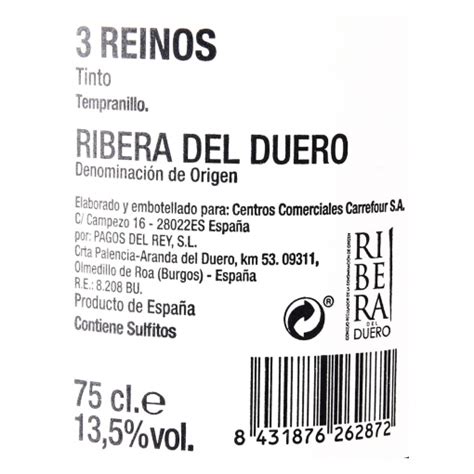 Vino D O Ribera Del Duero Tinto Tres Reinos Cl Carrefour