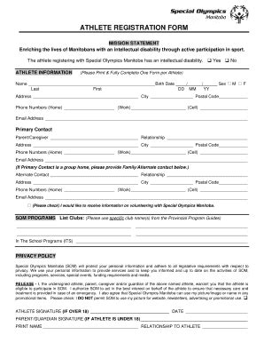 Fillable Online Specialolympics Mb Registration Form Special Olympics