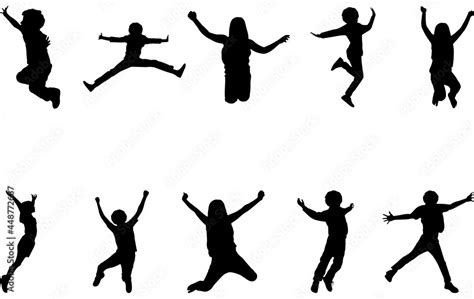 Kids Jumping Silhouette Vector Stock Vector Adobe Stock