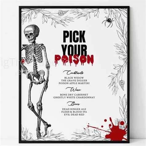 Pick Your Poison Sign Halloween Bar Menu Template Spooky - Etsy