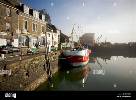 Padstow Cornwall UK Harbour Harbor Quay Marina Fishing Boats Stock