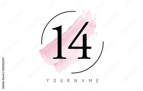 Number 14 Watercolor Stroke Logo Design with Circular Brush Pattern ...