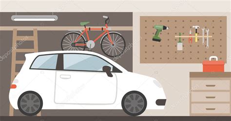 Home Garage With Car Stock Vector Image By Elenabs 124929624