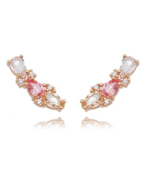 Ear Cuff Prata 925 Cristais Coloridos Banho Rosé Waufen Joias Waufen