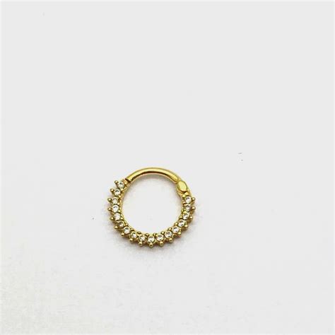 Piercing Ouro 18k Argola 17 Pedras E Trava Cartilagem Rook Hook