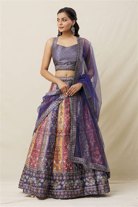 Buy Multi Color Blouse And Lehenga Art Silk Printed Floral Panelled Set