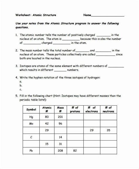 50 Atomic Theory Worksheet Answers