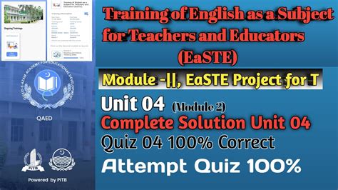 EaSTE Module 2 Complete Solution Unit 4 Qaed Training Quiz04 100