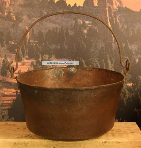 Very Heavy Circa 1840 S Antique Cast Copper Pot With Wrought Iron