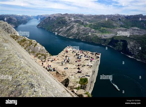 Norway Rogaland Lysefjord Preikestolen Pulpit Rock 600m Above The