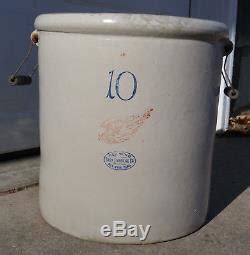 Antique Vintage Gallon Red Wing Union Stoneware Crock With Bail Handles