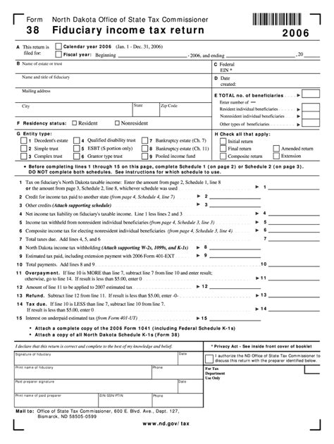 Form 38 Fiduciary Income Tax Return Nd Fill Out And Sign Printable