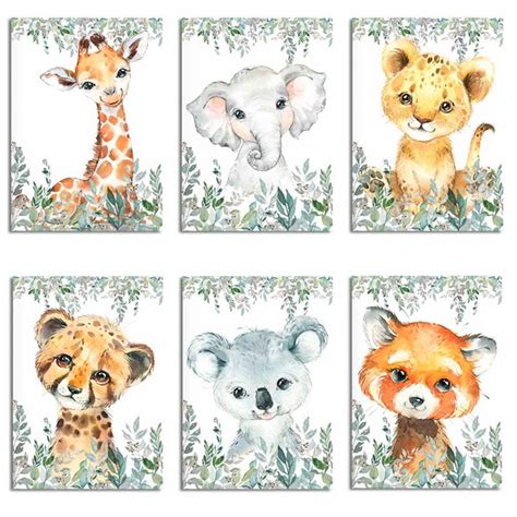 Quadros Infantil Aquarela Safari Savana Kit 6 Placas 32 Elo7