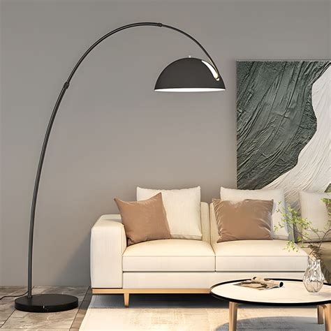 Iron And Marble Floor Lamp Dome Shade Floor Fixture In Black Gold