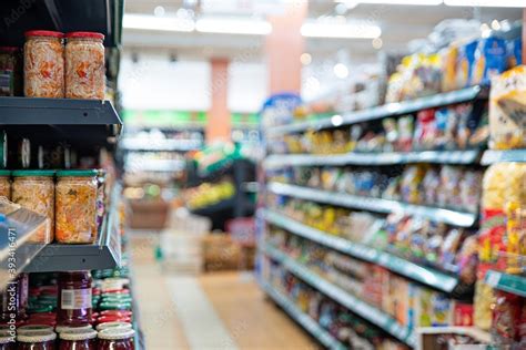 Food on the shelves of a grocery store. Stock Photo | Adobe Stock