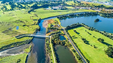 Aerial View On A Beautiful Bridge Across A Small Stream With