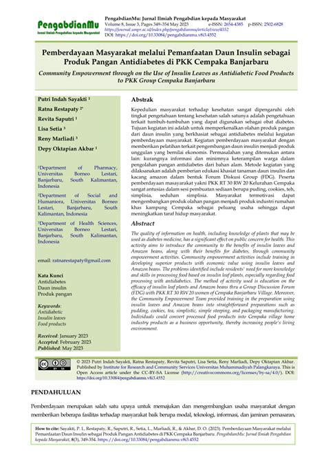 PDF Pemberdayaan Masyarakat Melalui Pemanfaatan Daun Insulin Sebagai