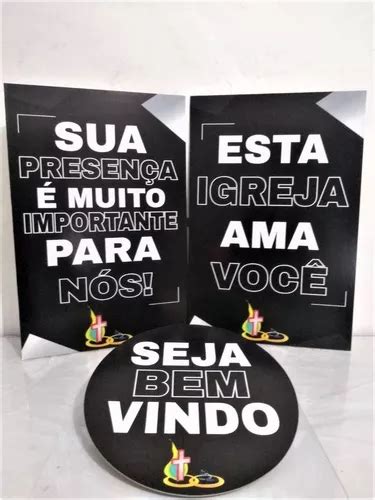 Kit 3 Placas Igreja Personalizada 40x60cm Parcelamento Sem Juros