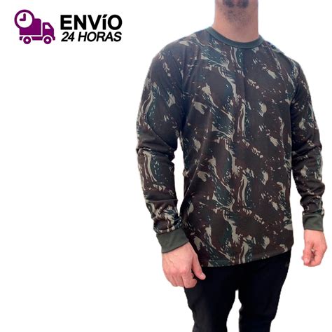 Camiseta Camuflada Manga Longa Exercito Camisa Masculina Blusa