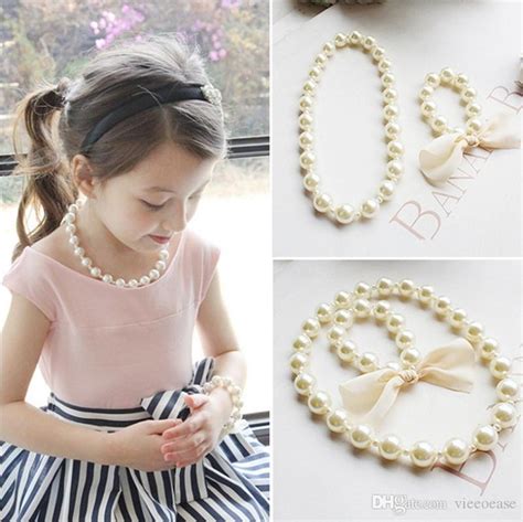 Vieeoease Girls Necklace Kids Jewelry 2018 New Fashion Bead Pearl Bow