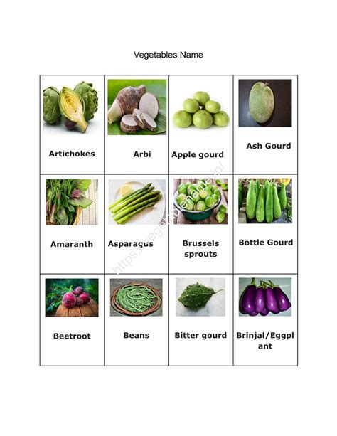 A To Z Vegetables Name In English With Pictures (PDF Download) - Vegetable Name