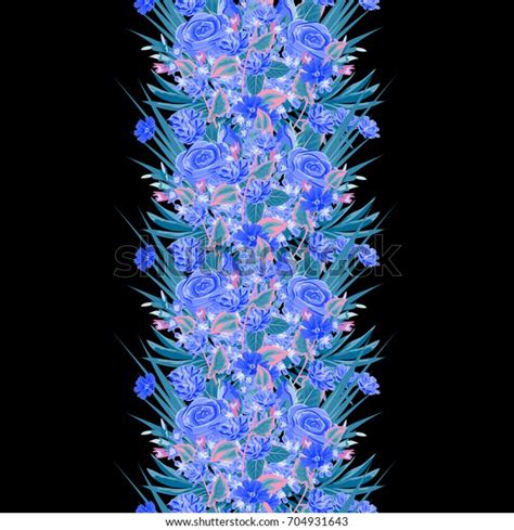 Vertical Seamless Floral Border Lovely Blue Stock Vector Royalty Free