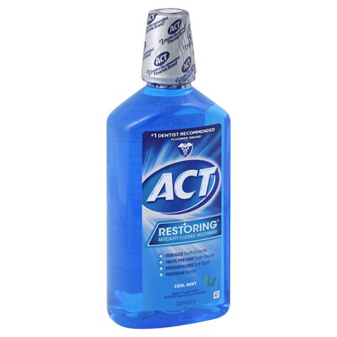 Act Restoring Mouthwash Anticavity Fluoride Cool Splash Mint 338 Fl Oz 1000 Ml