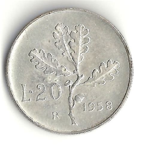 20 Lire 1958 Metallo Bianco Repubblica 1946 2001 Lamoneta It