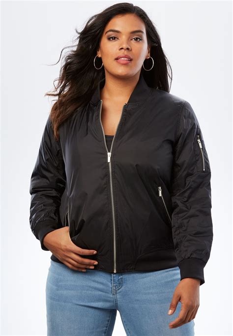 Zip Front Bomber Jacket Black Bomber Jacket Plus Size Coats Bomber Jacket Women