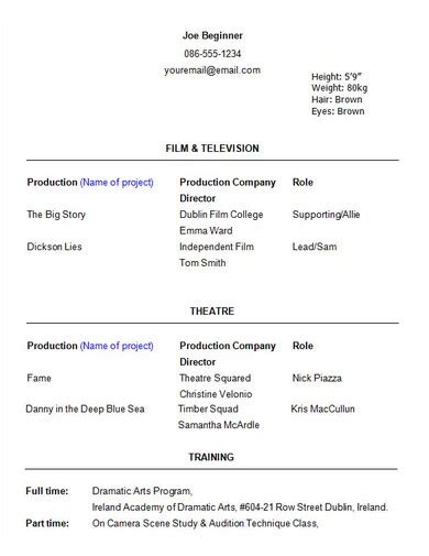 Acting Resume Examples Format How To Make Pdf