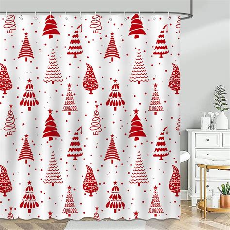 Amazon Mocsicka Cortina de ducha de Navidad árbol de Navidad rojo