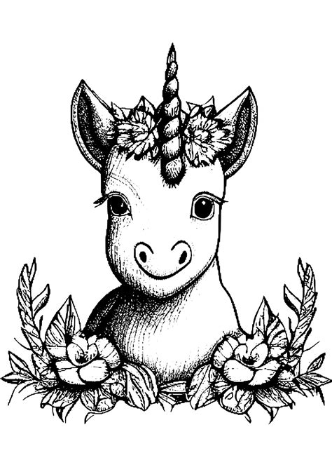 Cute Baby Unicorn Flower Drawing · Creative Fabrica