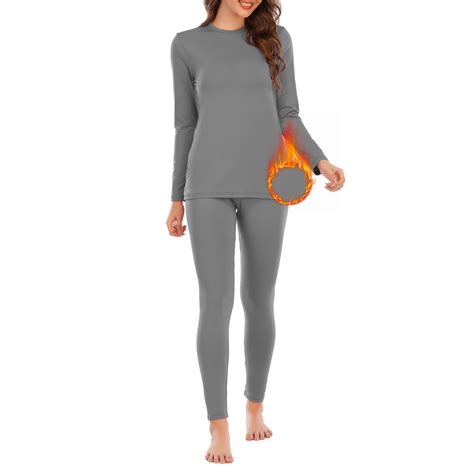 American Trends Womens Fleece Lined Thermal Underwear Set Cold Weather Long Johns Large Grey