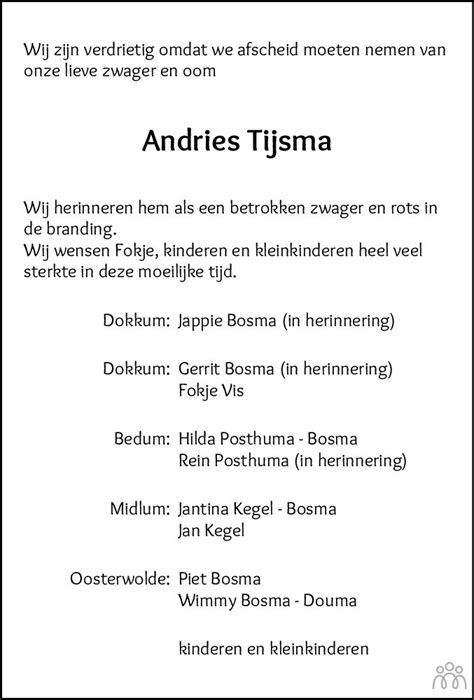 Andries Tijsma 08 07 2023 Overlijdensbericht En Condoleances