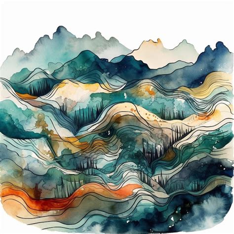 Premium AI Image A Watercolor Painting Of Mountains And Trees